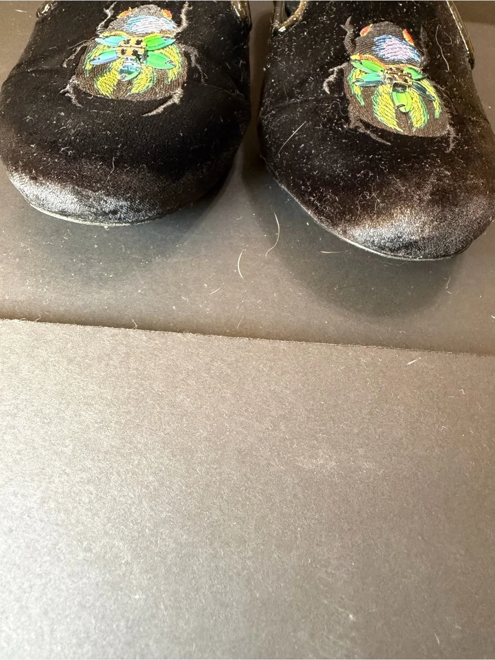 Tory Burch Black Velvet Embroidered Beetle Flats